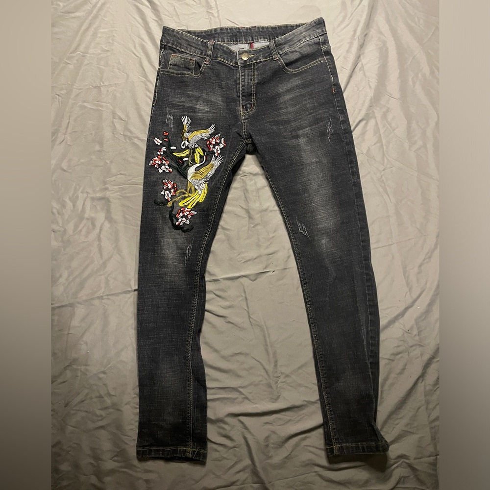 Embroidered Dark Wash Jeans